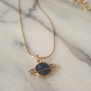 Saturn Space Planet Pendant Gold Necklace